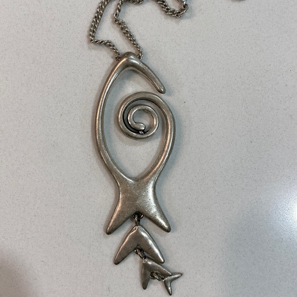 Lucky Brand Silver Long Fish Necklace Boho